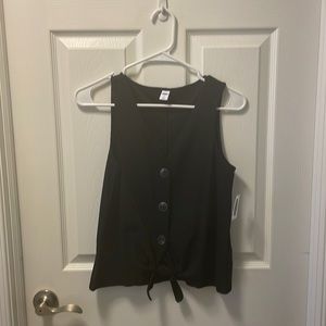 Black button down tie front tank top